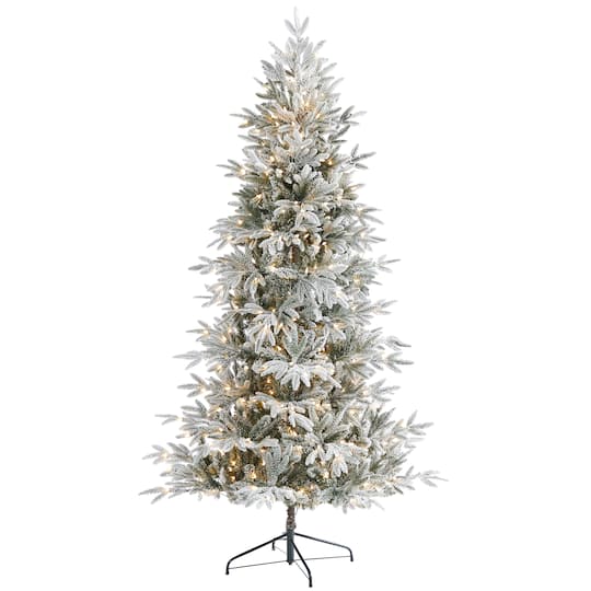 7.5ft. Pre-Lit Flocked Manchester Spruce Artificial Christmas Tree with Clear LED Lights